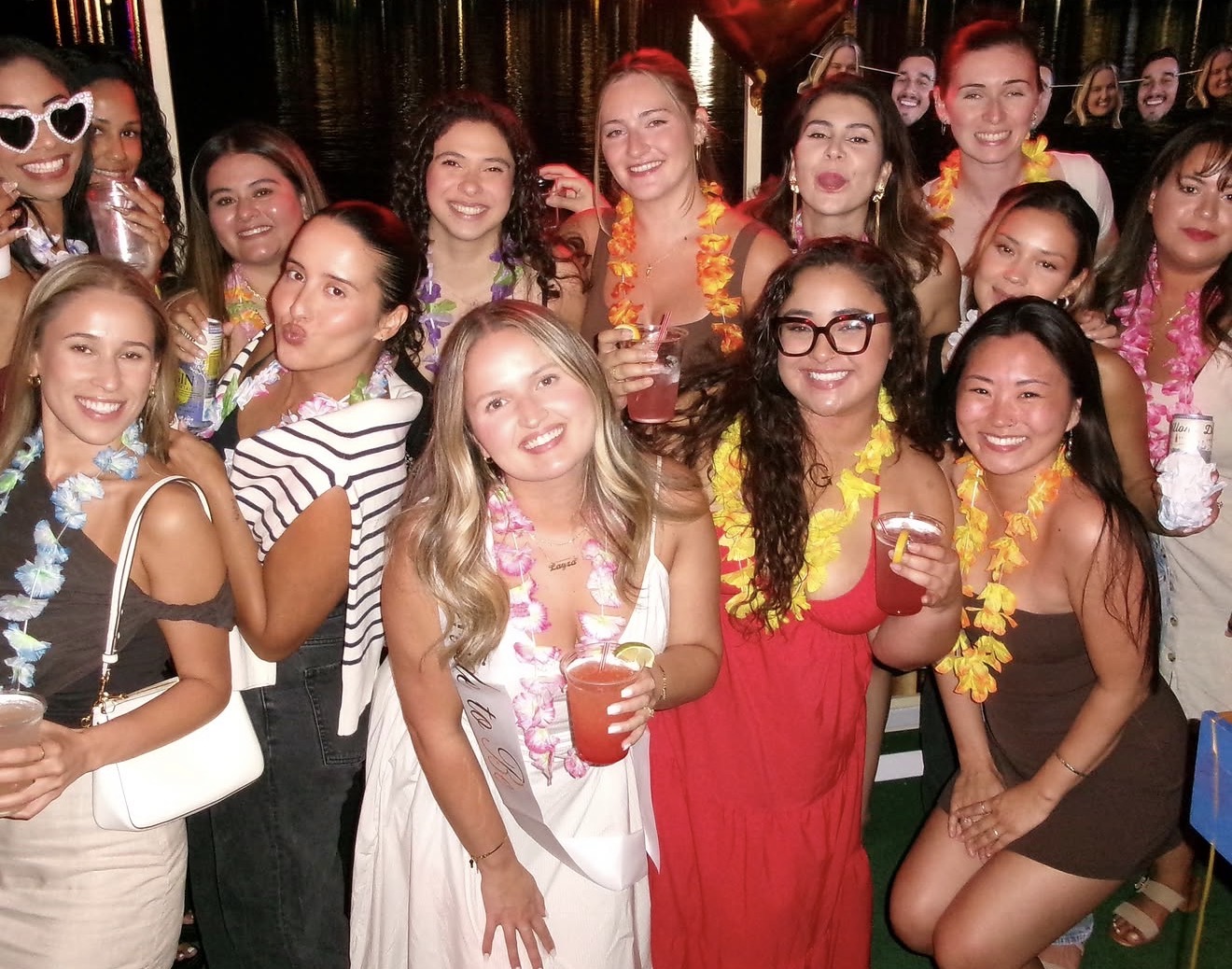 Layza and all the girls in leis on the party boat