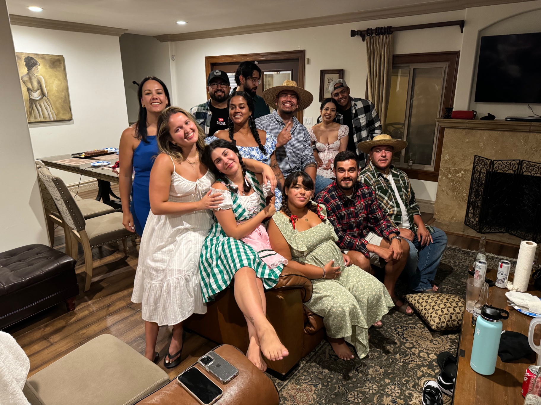 The couple and their friends gathered in the living room